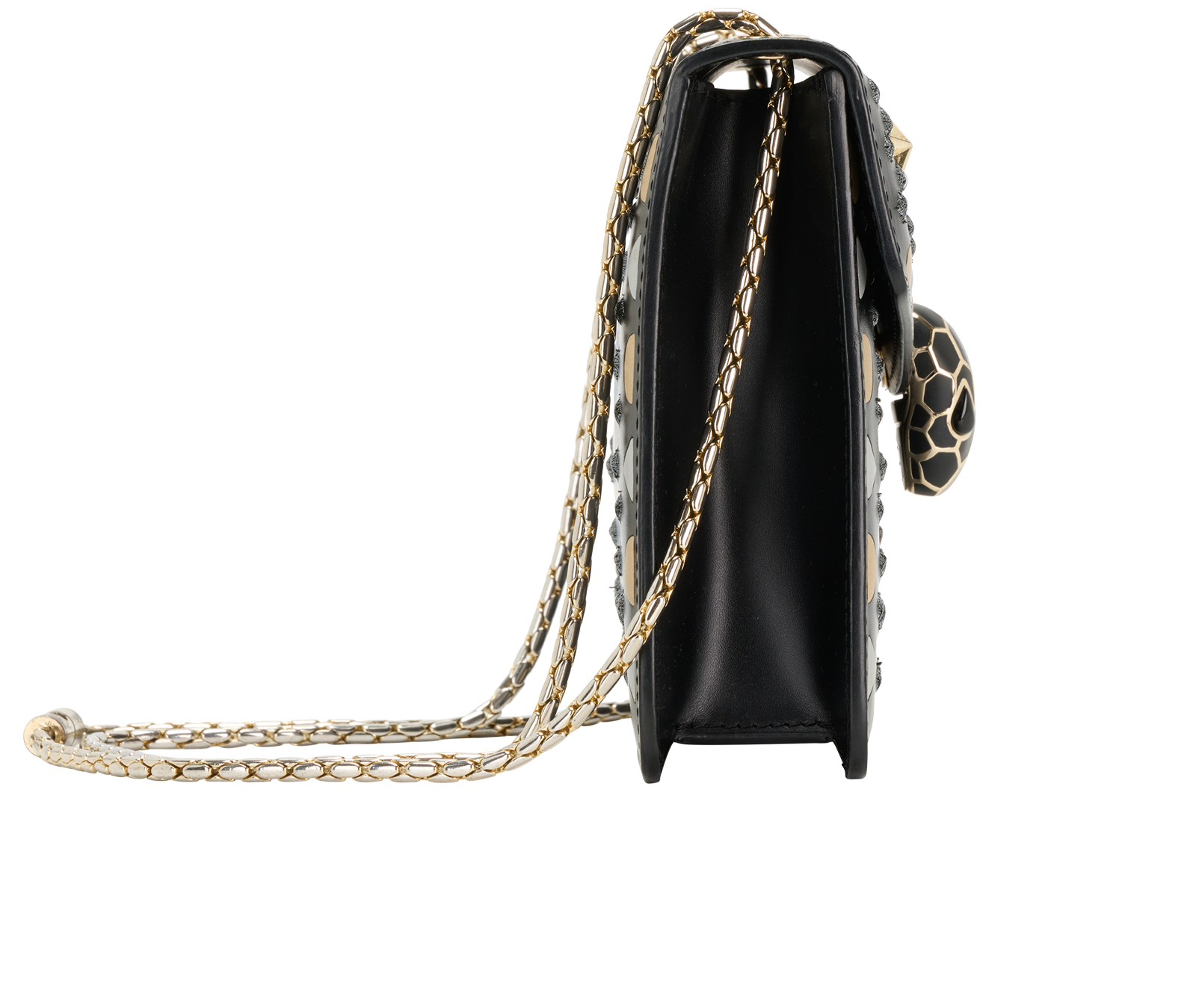 Serpenti Studded Shoulder Bag, &pound;550, Handbags, Black, Leather, Side view